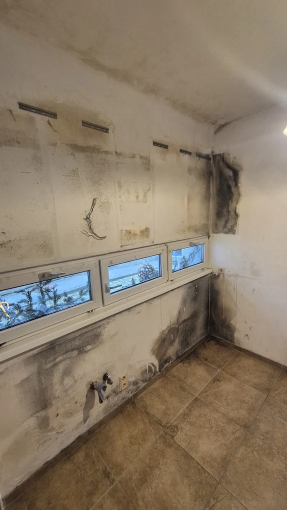 Starker Schimmel- und Feuchtigkeitsschaden an Wand und Fensterbereich vor einer Sanierung in Graz